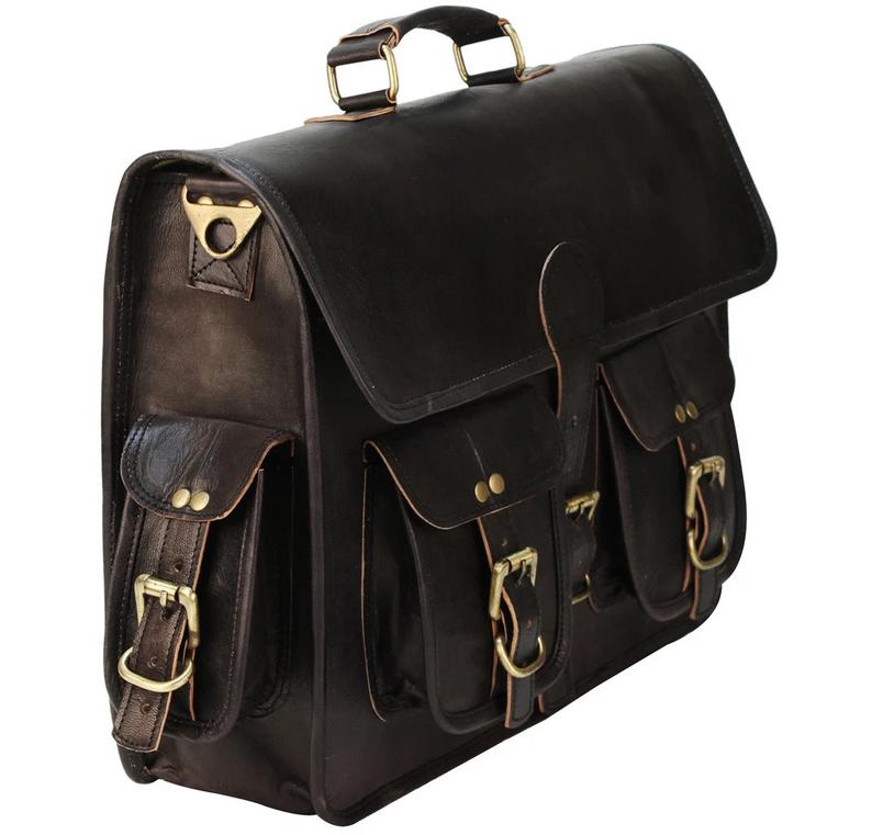 IndiFash - 11*15 Inch 4 Pockets Handcrafted Leather Bag| 100% Genuine Leather thumbnail 6