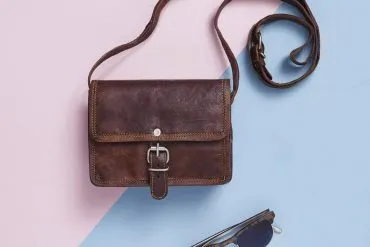 IndiFash - 5*7 inch Pocket Handcrafted Sling Goat Leather Bag (Tan) | 100% Genuine Leather