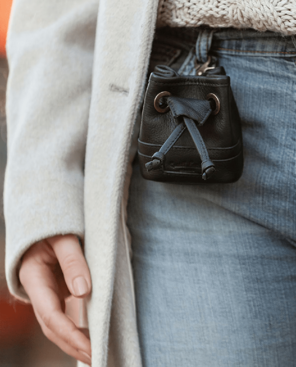 Premium Black Leather Dog Treat Bag