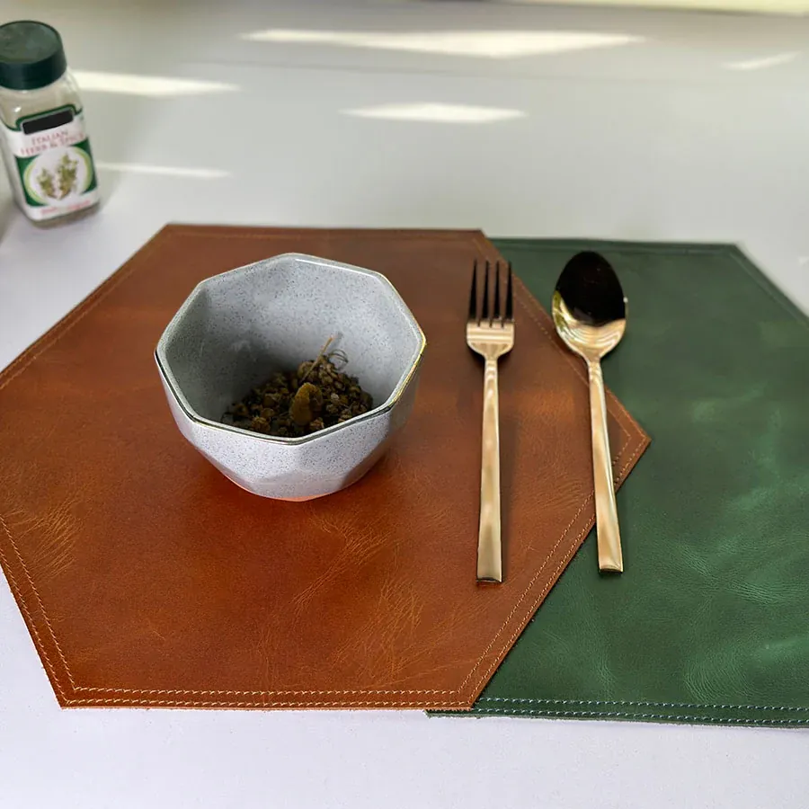 Premium Leather Hexa Placemats - Elegant Dining & Office Table Protection