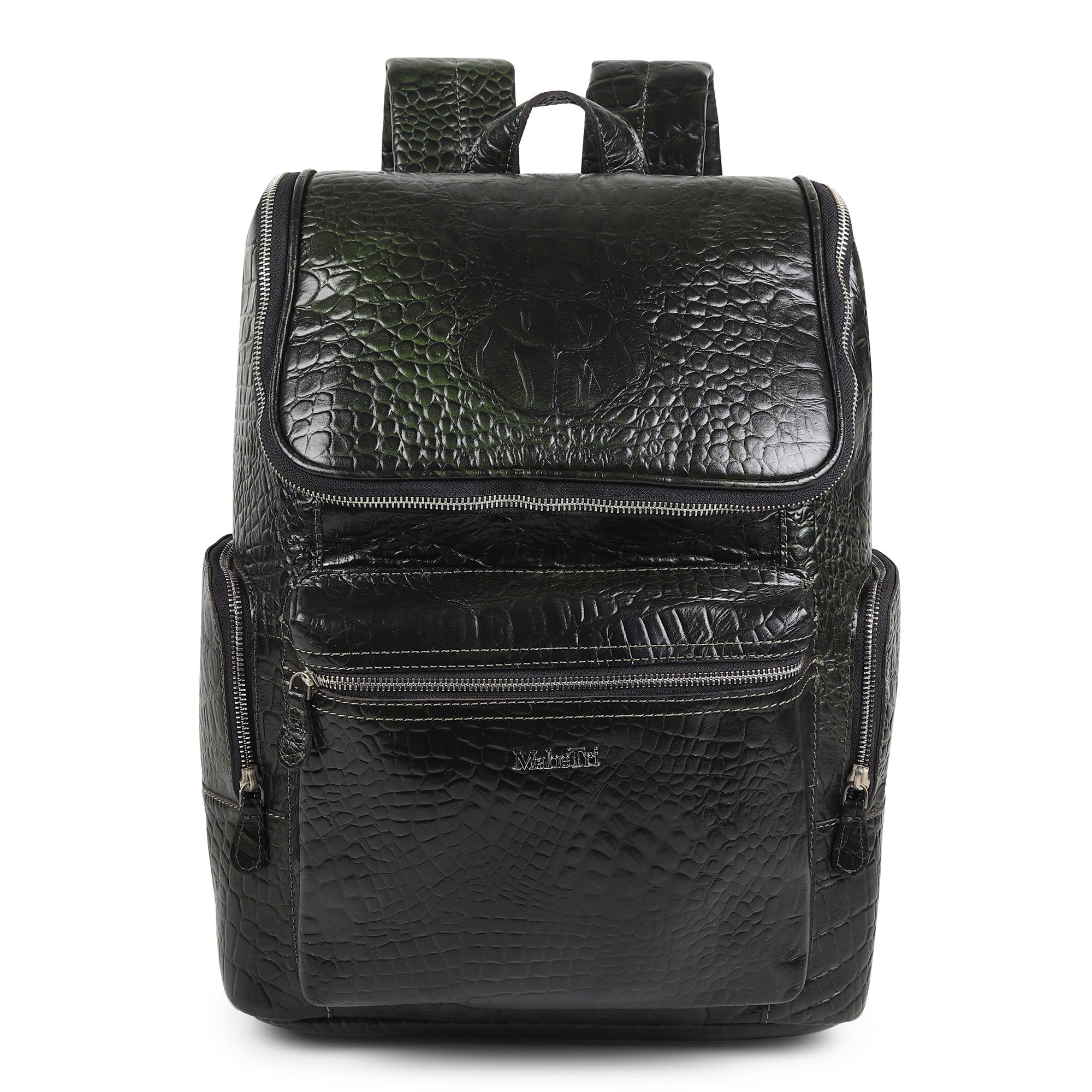 Regal Crocodile Texture Laptop Backpack, Dark Green