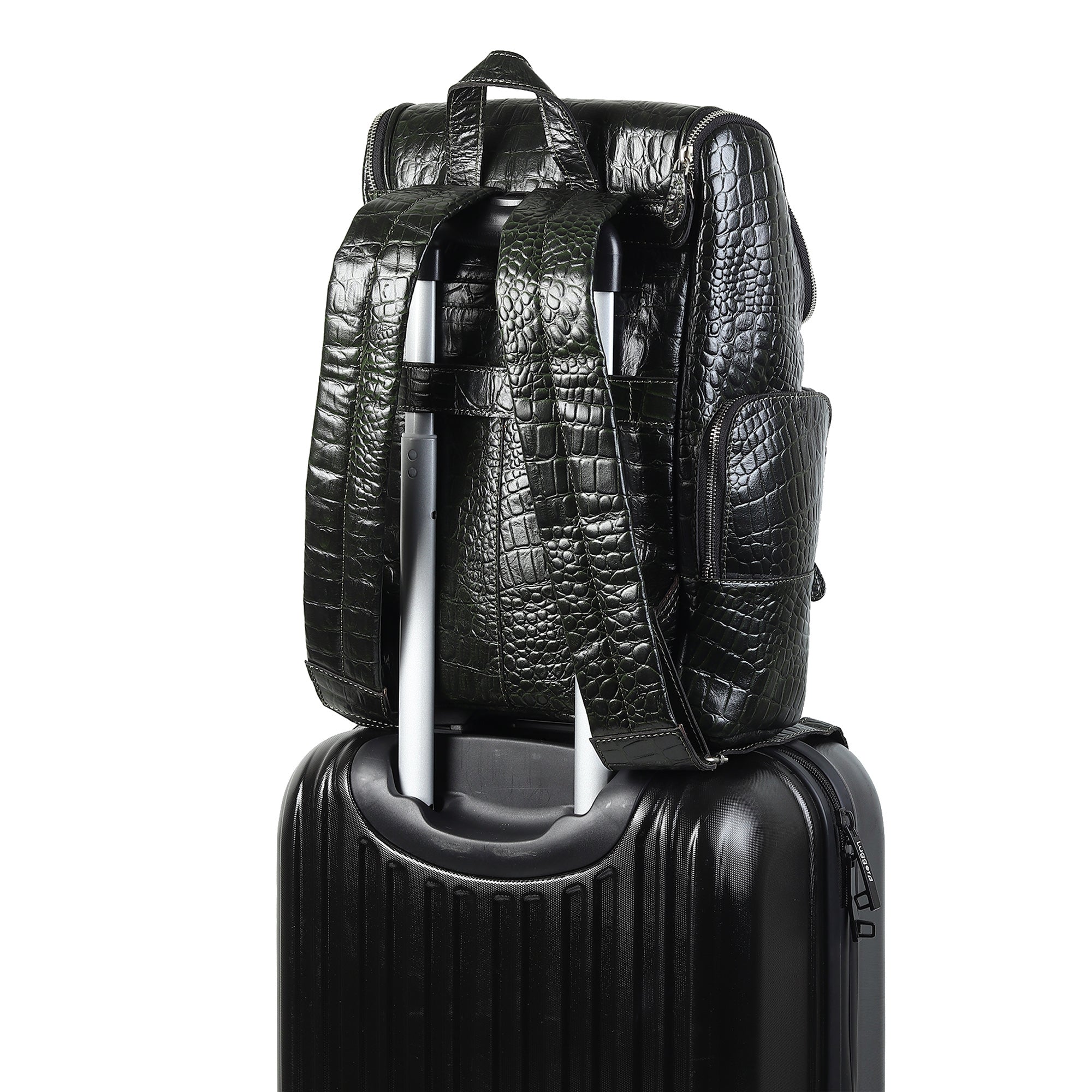 Regal Crocodile Texture Laptop Backpack, Dark Green thumbnail 6