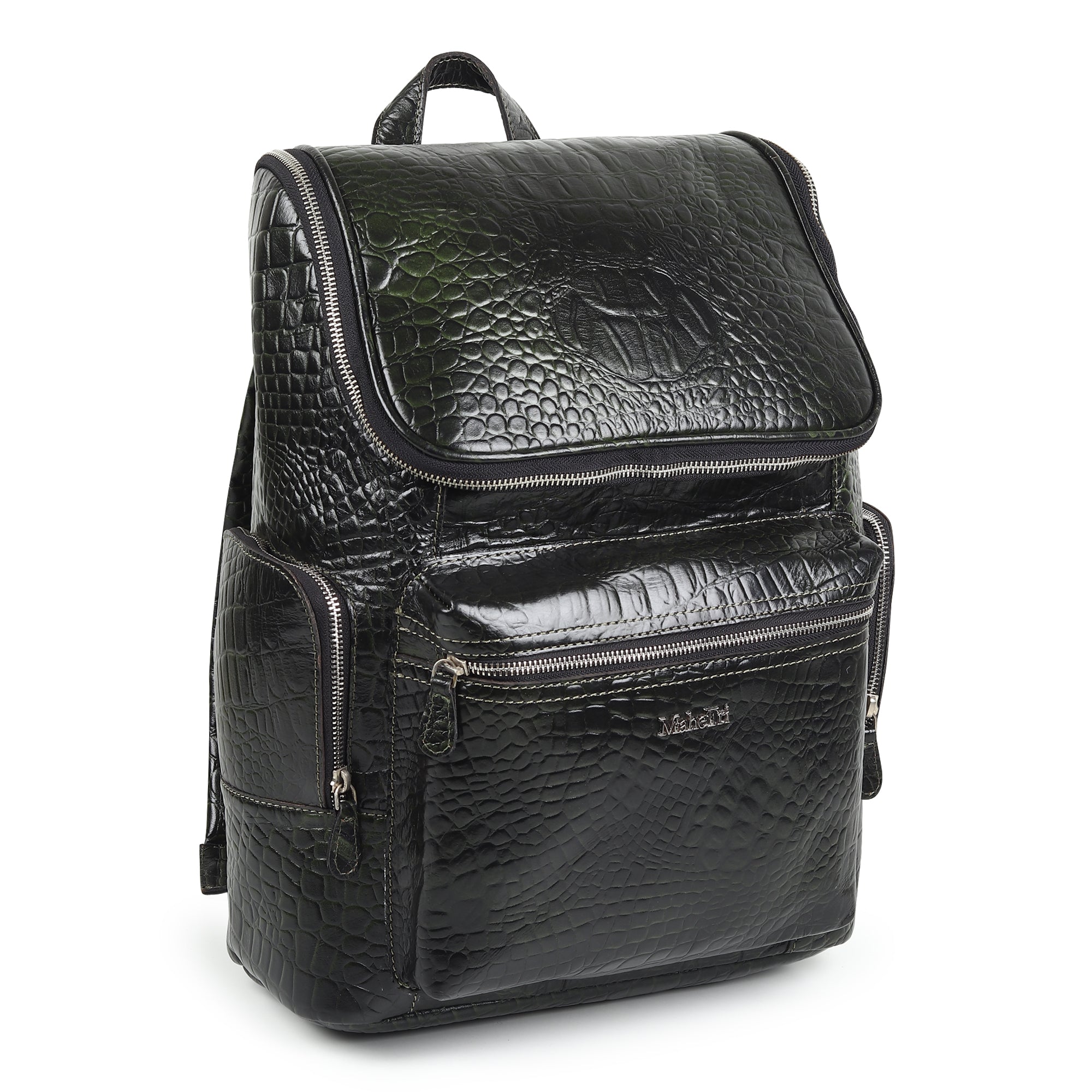 Regal Crocodile Texture Laptop Backpack, Dark Green thumbnail 7