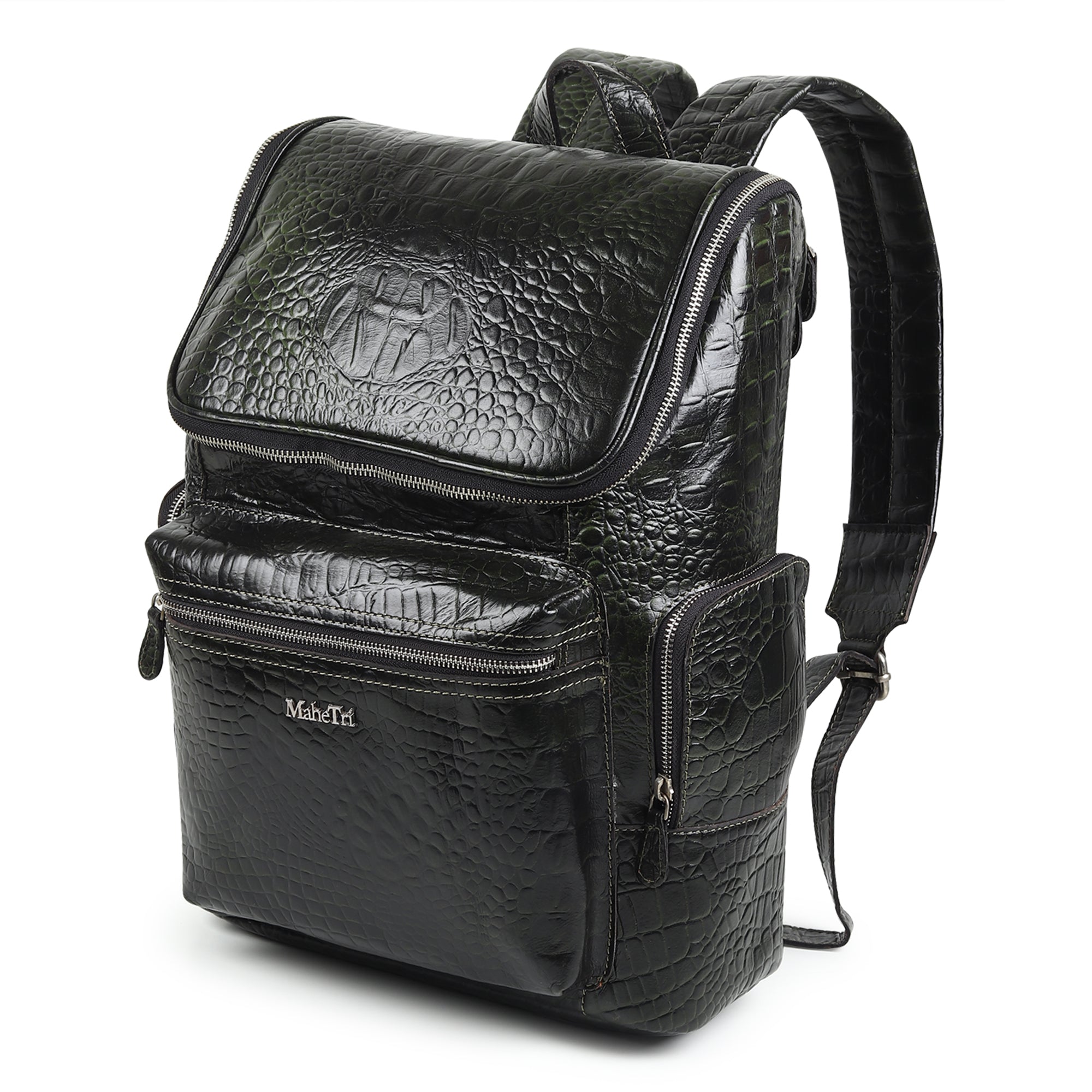 Regal Crocodile Texture Laptop Backpack, Dark Green thumbnail 8