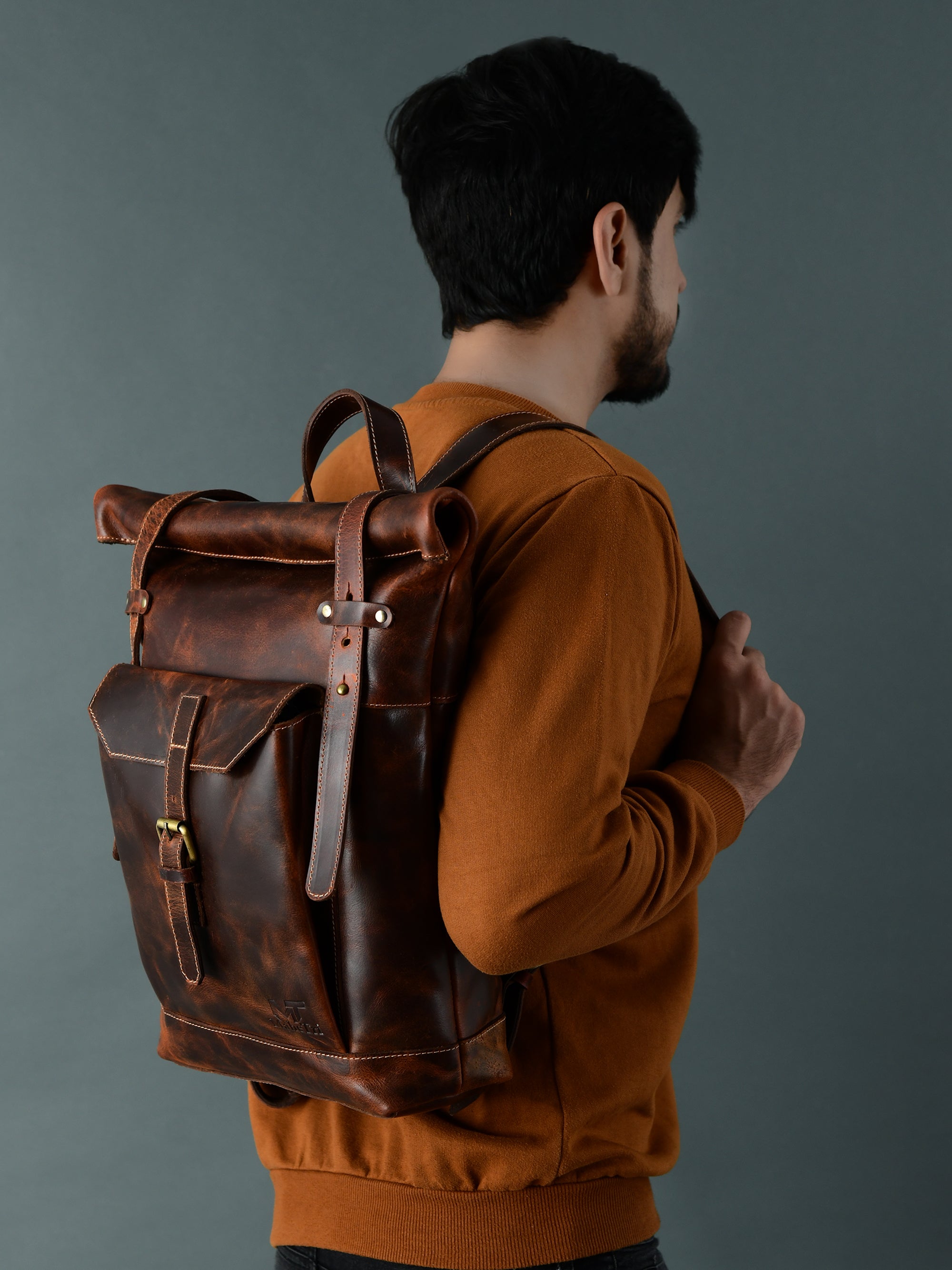 Brown Saddleback Backpack- Roll Top thumbnail 2