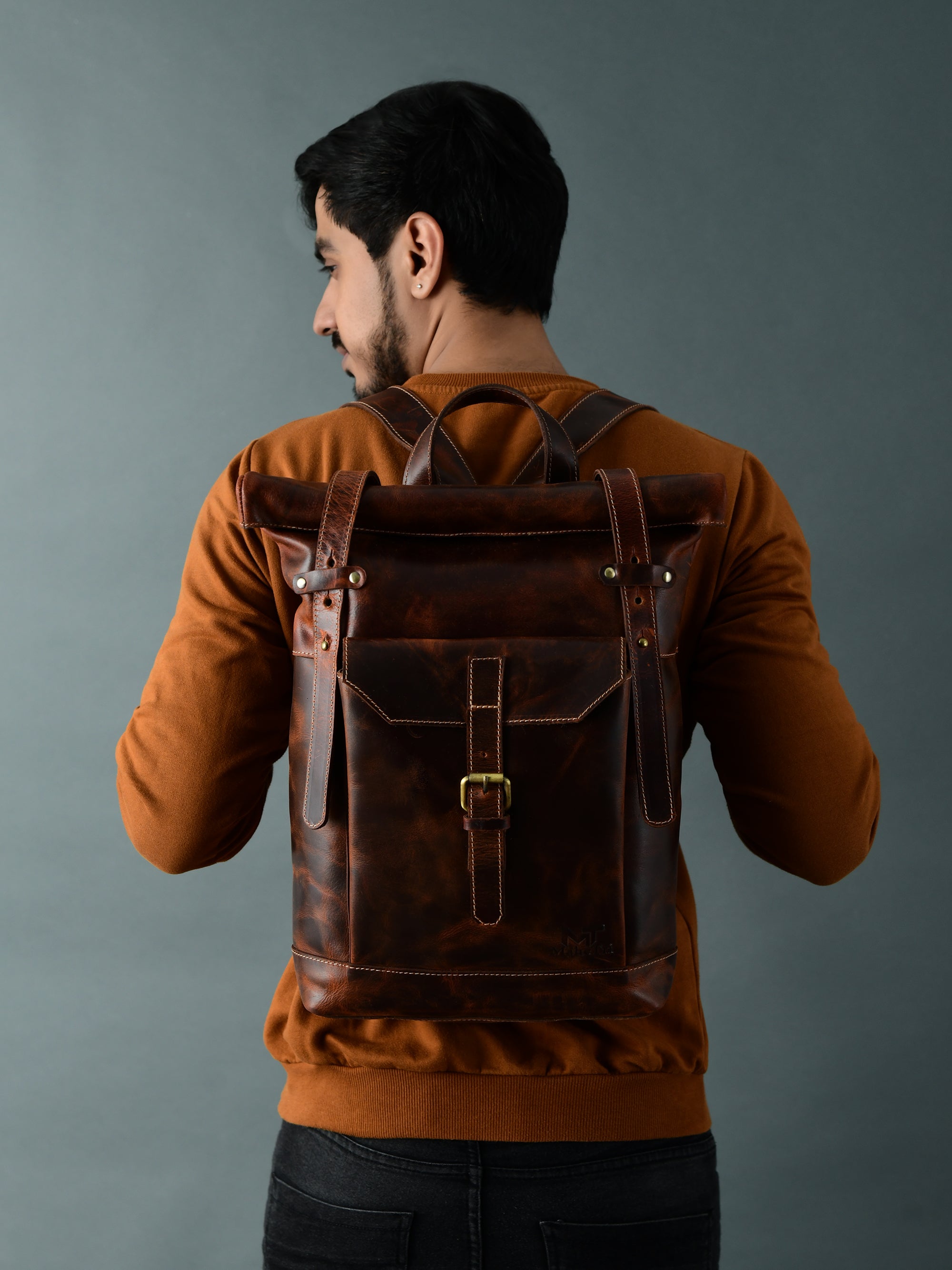 Brown Saddleback Backpack- Roll Top thumbnail 4