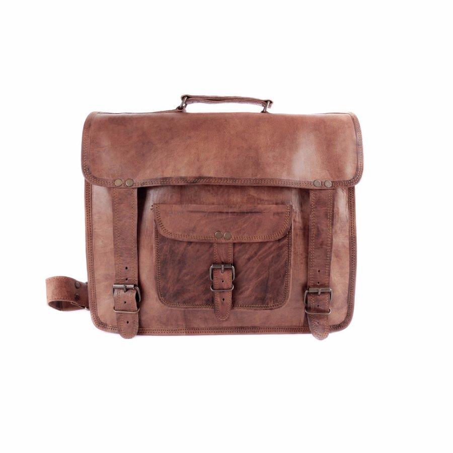 IndiFash - Single Pocket Handcrafted Vintage Leather Laptop Bag Leather Bag | 100% Genuine Leather thumbnail 3