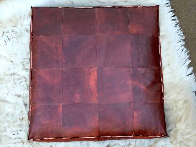 Square Leather Moroccan Pouffe thumbnail 3