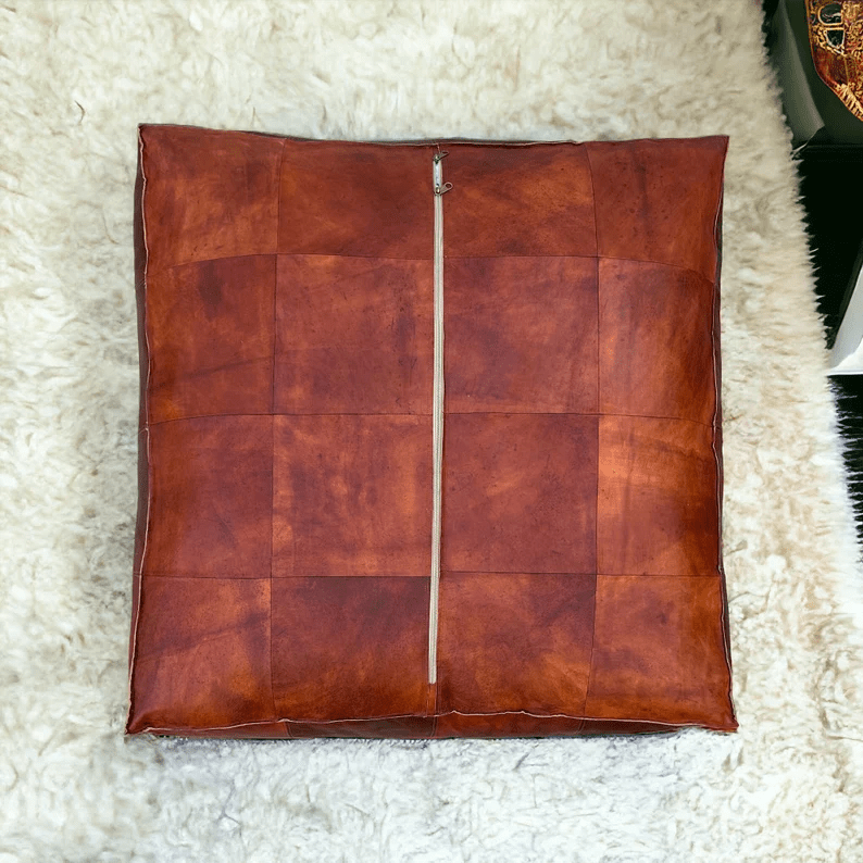 Square Leather Moroccan Pouffe thumbnail 4