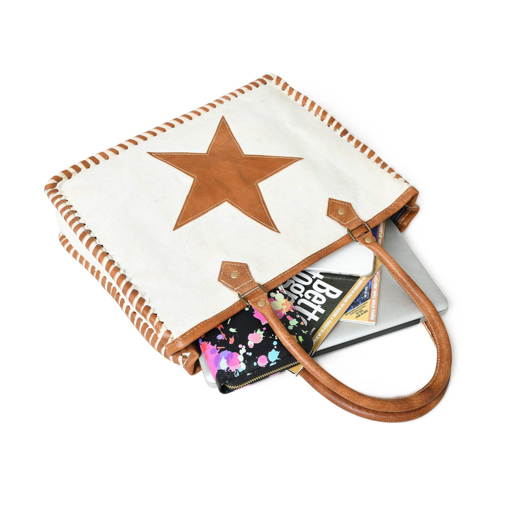 Star Upcycled Canvas Shoulder Tote thumbnail 6