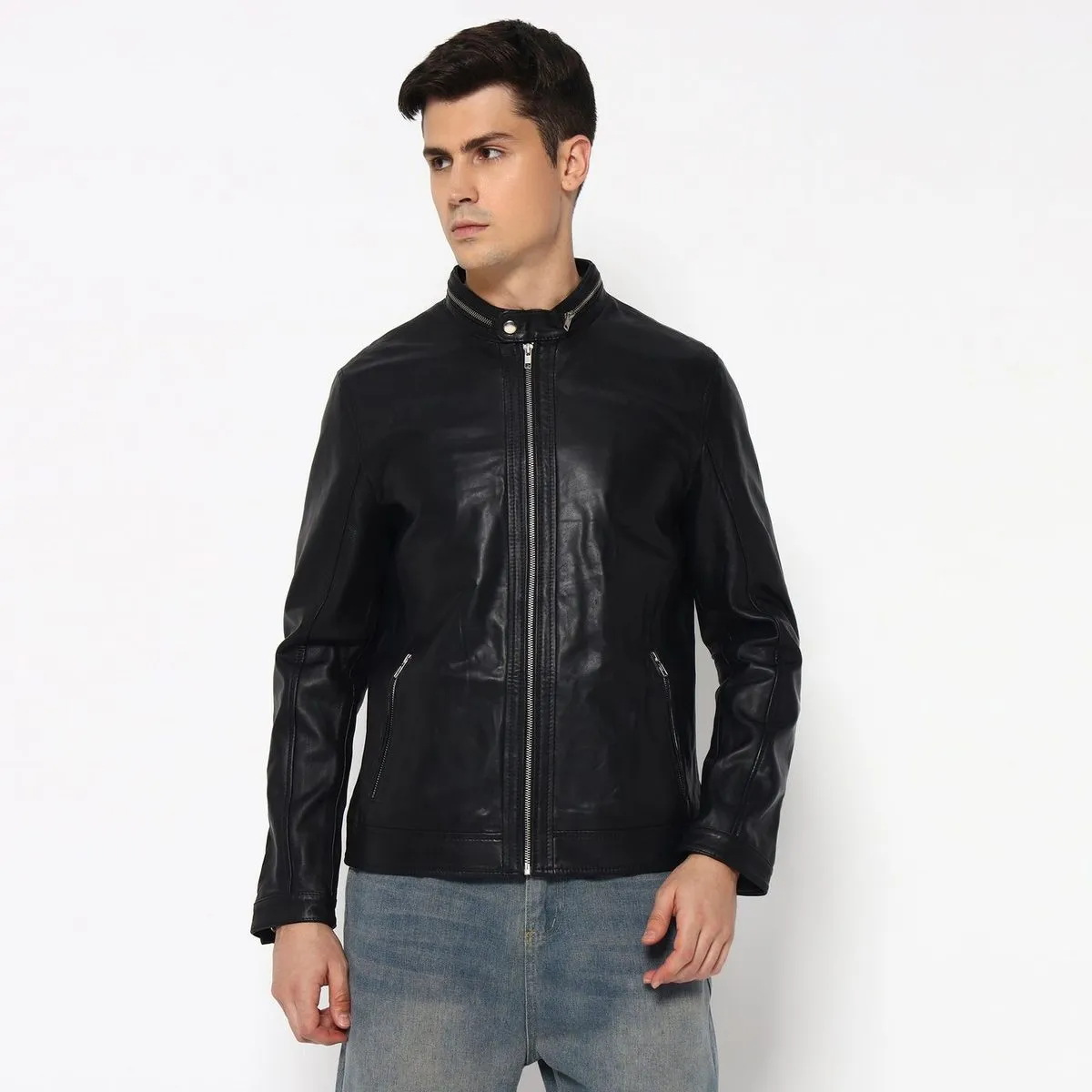 Stylish Men’S Black Bomber Leather Jacket