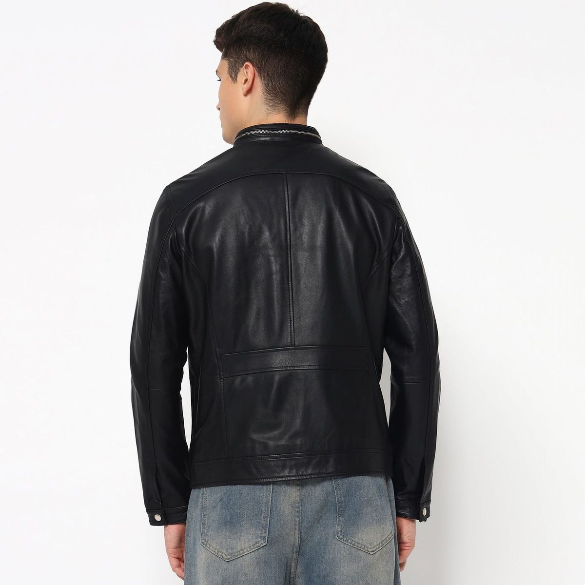 Stylish Men’S Black Bomber Leather Jacket thumbnail 5
