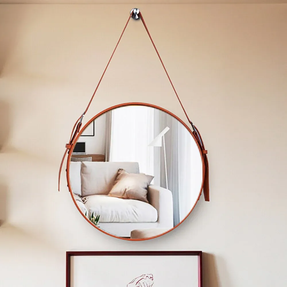 Tan Leather Hanging Mirror thumbnail 2