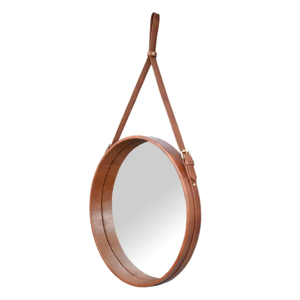 Tan Leather Hanging Mirror thumbnail 7