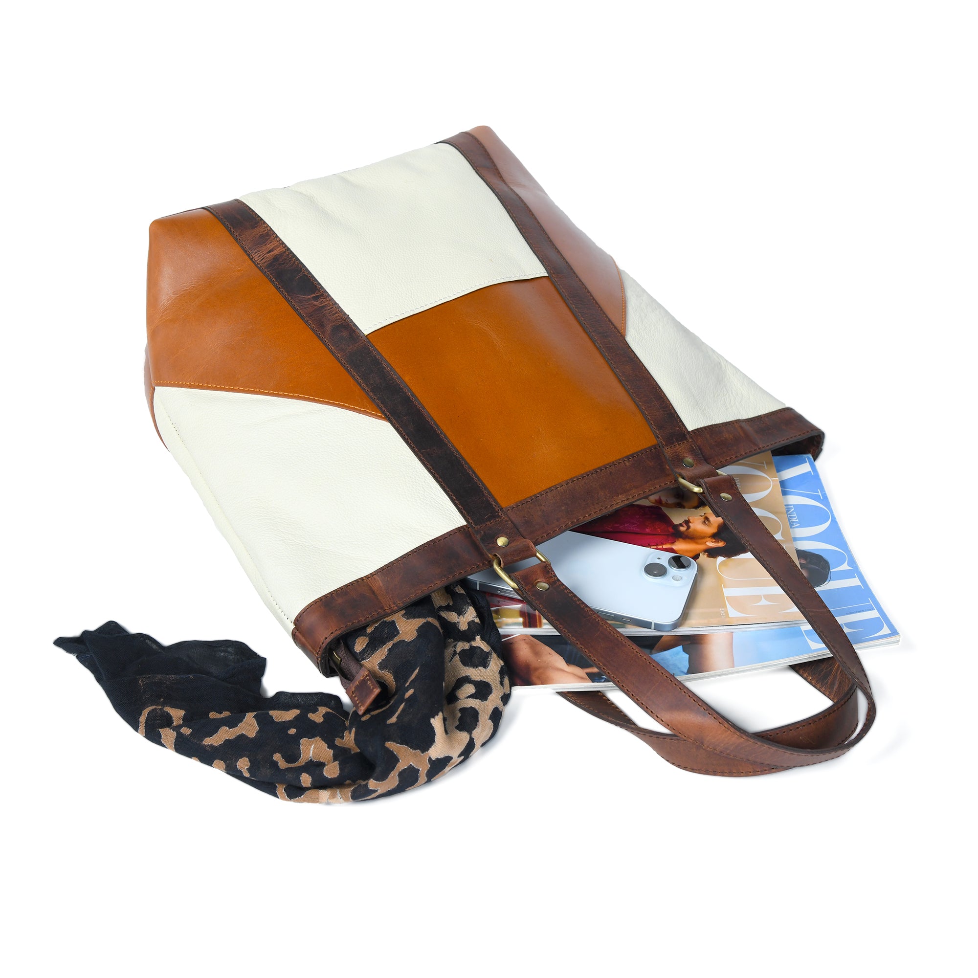 Geometric Design Leather Tote thumbnail 5