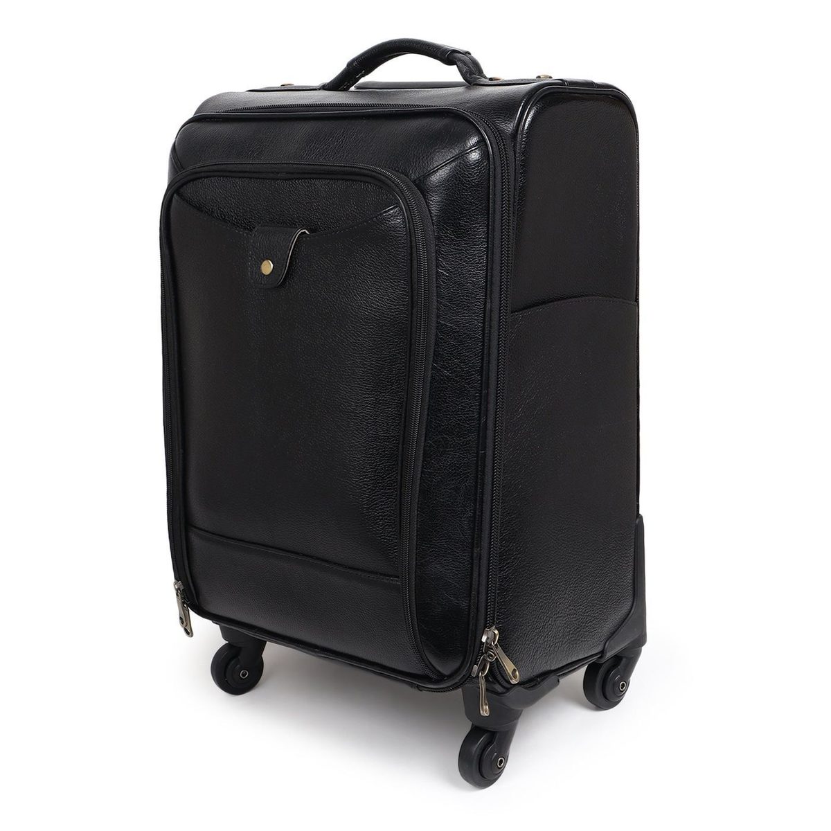 Timeless Black Leather Trolley Suitcase