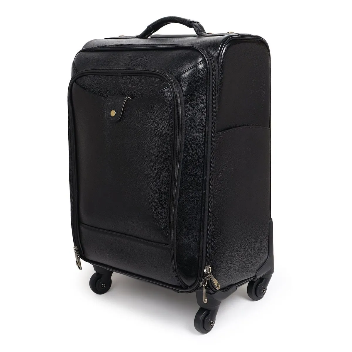 Timeless Black Leather Trolley Suitcase