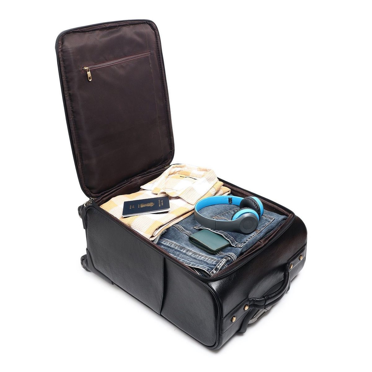 Timeless Black Leather Trolley Suitcase thumbnail 4