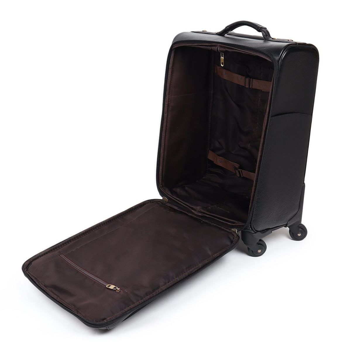 Timeless Black Leather Trolley Suitcase thumbnail 5