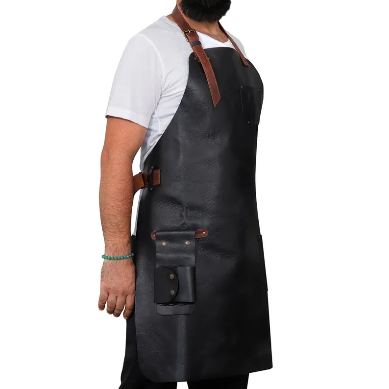 IndiFash Personalized Top Grain Leather Workshop Apron with Pockets for Men, Hand Crafted Woodworking Apron, Artist Full Apron, Best Gardening Apron thumbnail 5