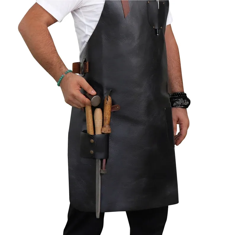 IndiFash Personalized Top Grain Leather Workshop Apron with Pockets for Men, Hand Crafted Woodworking Apron, Artist Full Apron, Best Gardening Apron thumbnail 6