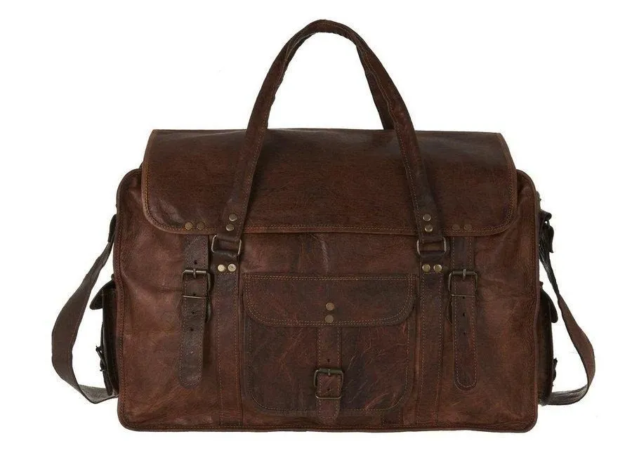 IndiFash - 20 Inch Handcrafted Travel Duffle Goat Leather Bag | 100 Genuine Leather