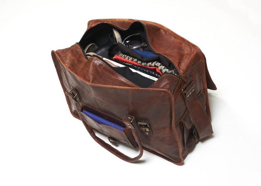 IndiFash - 20 Inch Handcrafted Travel Duffle Goat Leather Bag | 100 Genuine Leather thumbnail 4