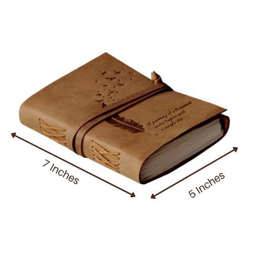 IndiFash - Leather Diary Embossed With Leaf of Tree & a Quote Antique Handmade Leather Bound Diary cum Notepad for Men and Women Plain Paper of 5×7 Inch Size 240 Pages Perfect for Travel Diary thumbnail 2