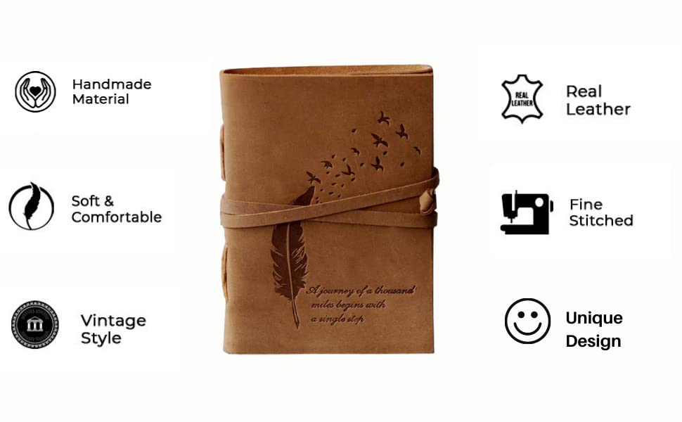 IndiFash - Leather Diary Embossed With Leaf of Tree & a Quote Antique Handmade Leather Bound Diary cum Notepad for Men and Women Plain Paper of 5×7 Inch Size 240 Pages Perfect for Travel Diary thumbnail 3