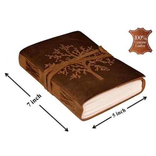 IndiFash - Tree Embossed Leather Diary, Brown Colour Antique Handmade Leather Bound Notepad for Men and Women 7 x 5 Inches, Gift for any one (VINTAGE TREE) thumbnail 2