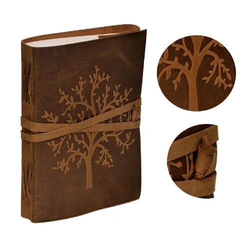 IndiFash - Tree Embossed Leather Diary, Brown Colour Antique Handmade Leather Bound Notepad for Men and Women 7 x 5 Inches, Gift for any one (VINTAGE TREE) thumbnail 4