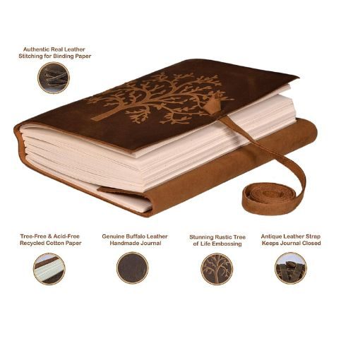 IndiFash - Tree Embossed Leather Diary, Brown Colour Antique Handmade Leather Bound Notepad for Men and Women 7 x 5 Inches, Gift for any one (VINTAGE TREE) thumbnail 5