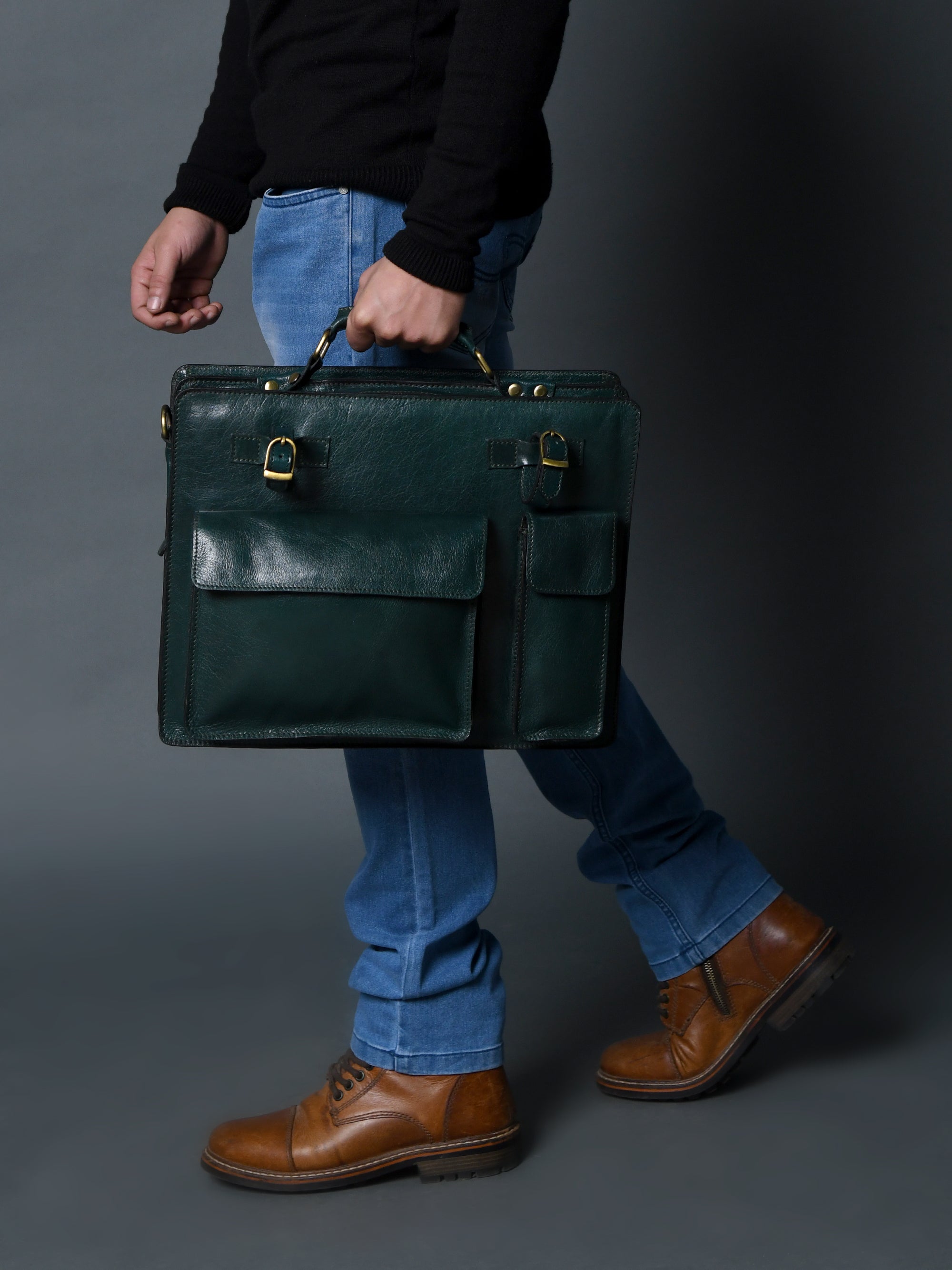 Tuscany Italian Leather Briefcase, Green thumbnail 3