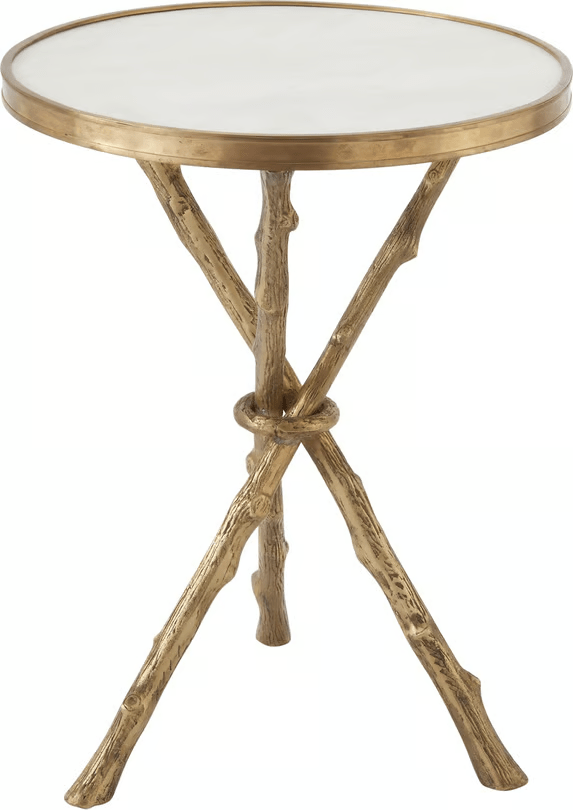 Twig-Inspired Marble Accent Table - Brass & White