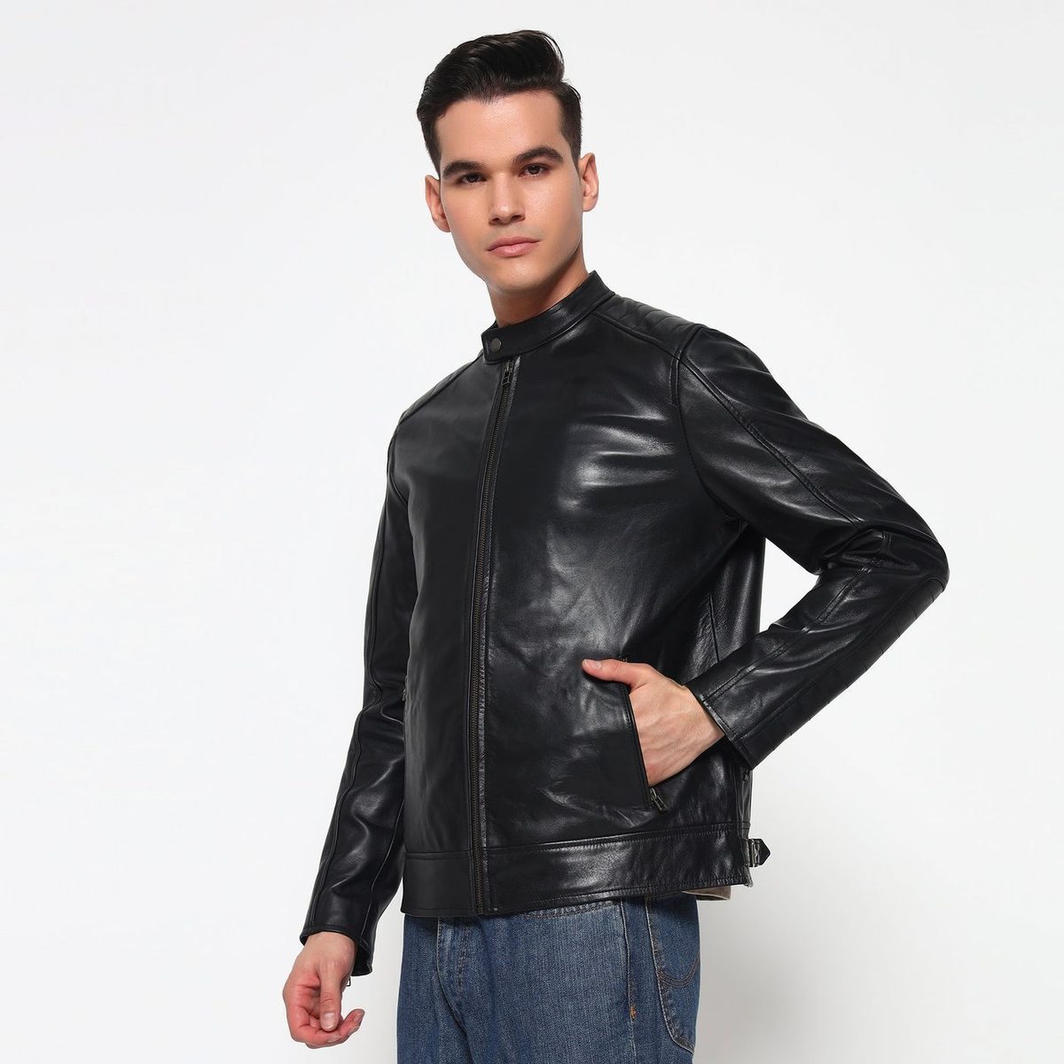 Urban Black Leather Jacket thumbnail 4