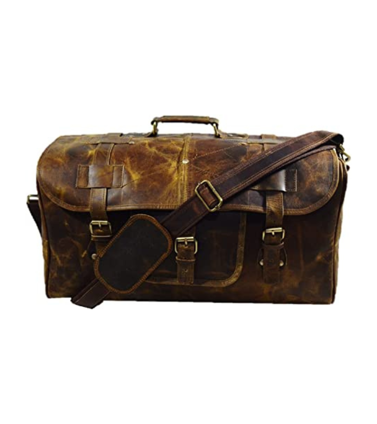 Urban Dezire Leather Duffel Travel Gym Overnight Weekend Leather Bag Sports Cabin
