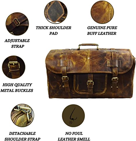 Urban Dezire Leather Duffel Travel Gym Overnight Weekend Leather Bag Sports Cabin thumbnail 5