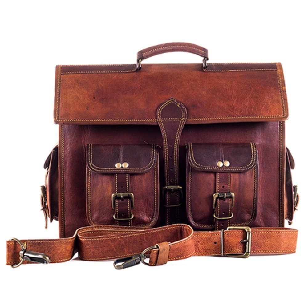 IndiFash - 4 Pockets 15″11 Vintage Shaded Handcrafted Briefcase Bag | 100% Genuine Leather thumbnail 2