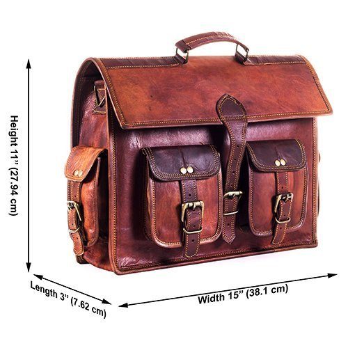 IndiFash - 4 Pockets 15″11 Vintage Shaded Handcrafted Briefcase Bag | 100% Genuine Leather thumbnail 3