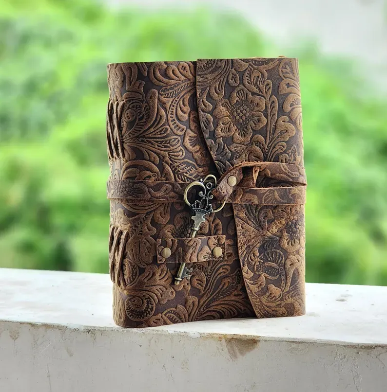 Vintage Floral Lock Leather Diary with Wrap Strap thumbnail 6