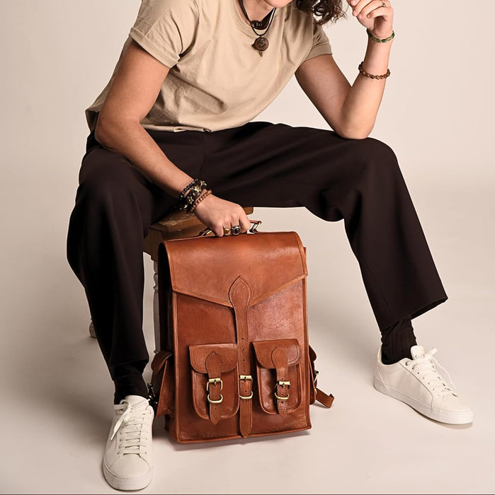Vintage Leather Backpack Rucksack thumbnail 3