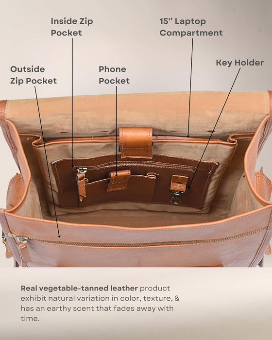 Vintage Leather Backpack Rucksack thumbnail 6