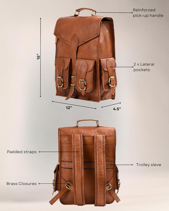 Vintage Leather Backpack Rucksack thumbnail 7