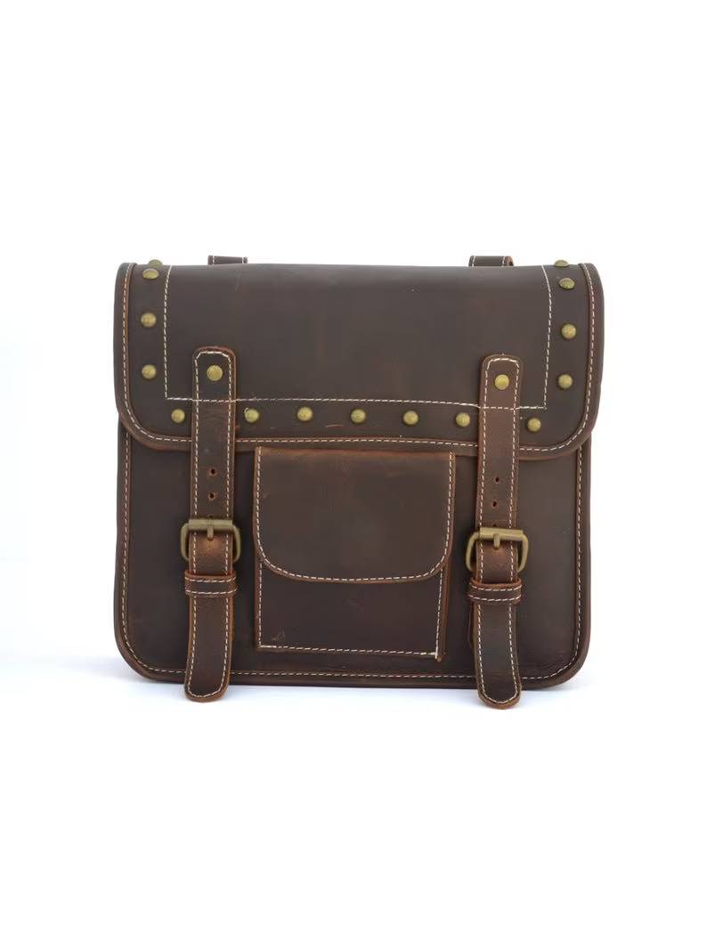 IndiFash Leather Bike Bag saddle bag bags panniers bag Saddlebags Side Leather Motorcycle Side Panniers Bag brown color (Copy) thumbnail 2