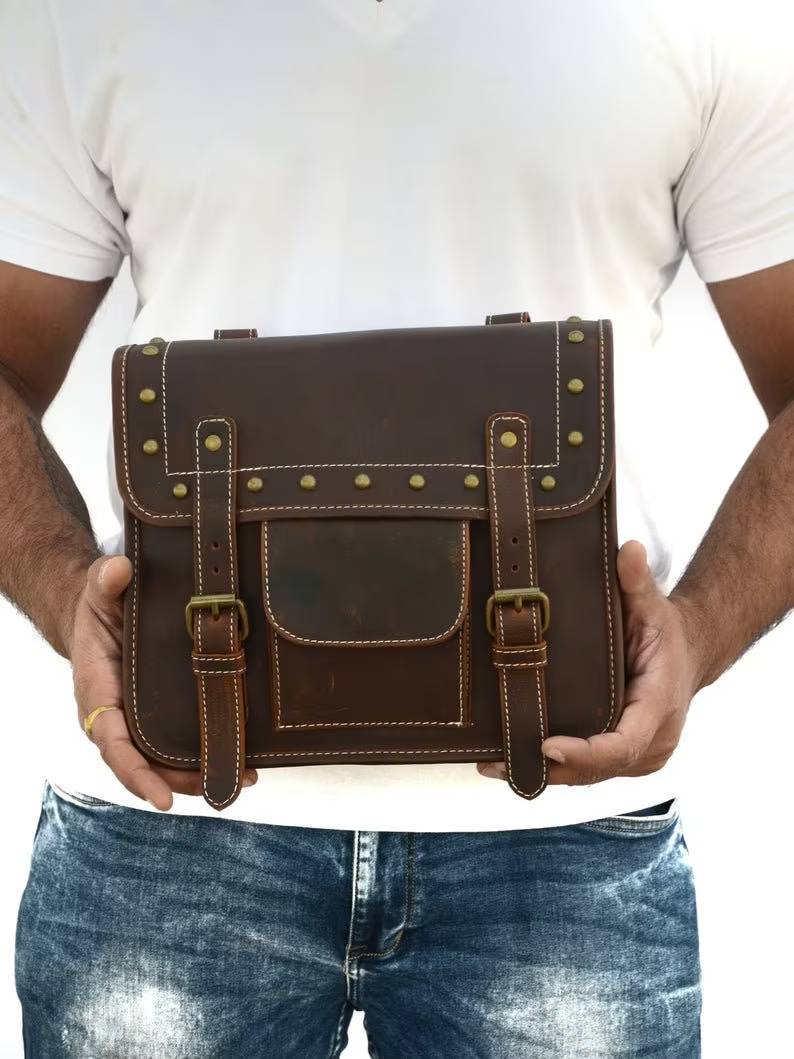 IndiFash Leather Bike Bag saddle bag bags panniers bag Saddlebags Side Leather Motorcycle Side Panniers Bag brown color (Copy) thumbnail 5