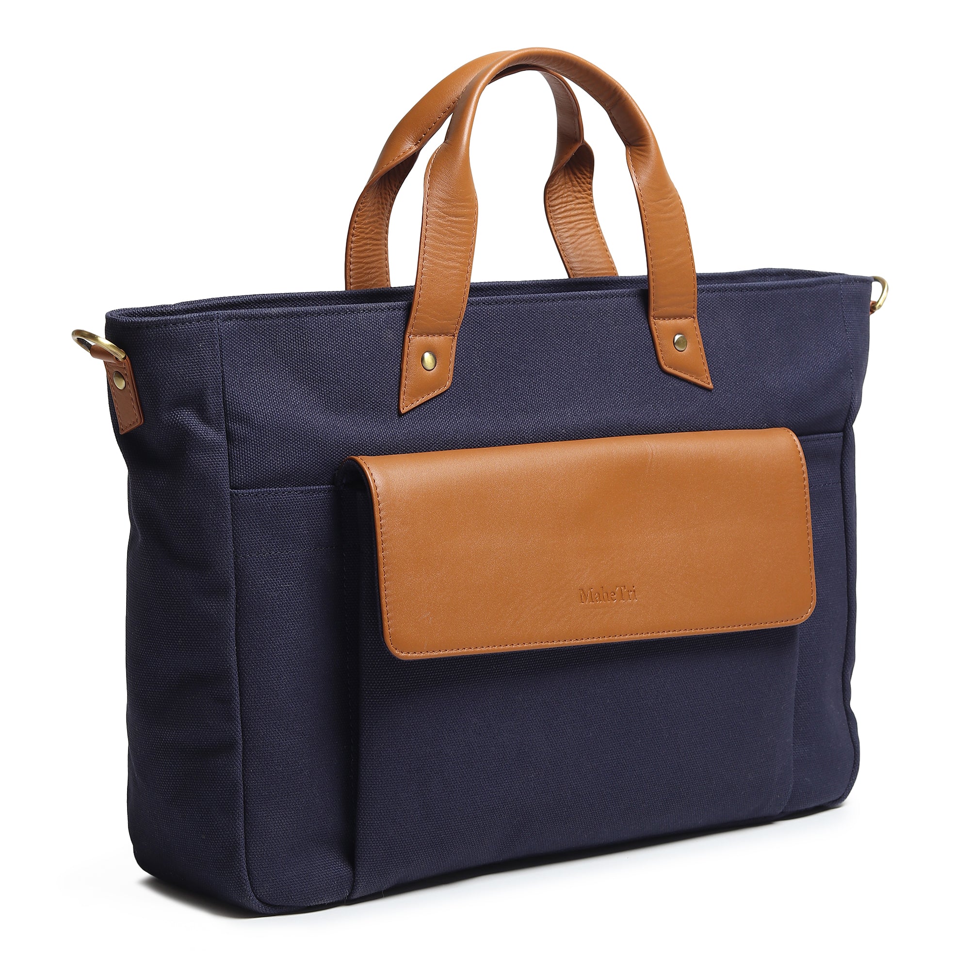 Voyager Canvas Leather Briefcase, Dark Blue thumbnail 3