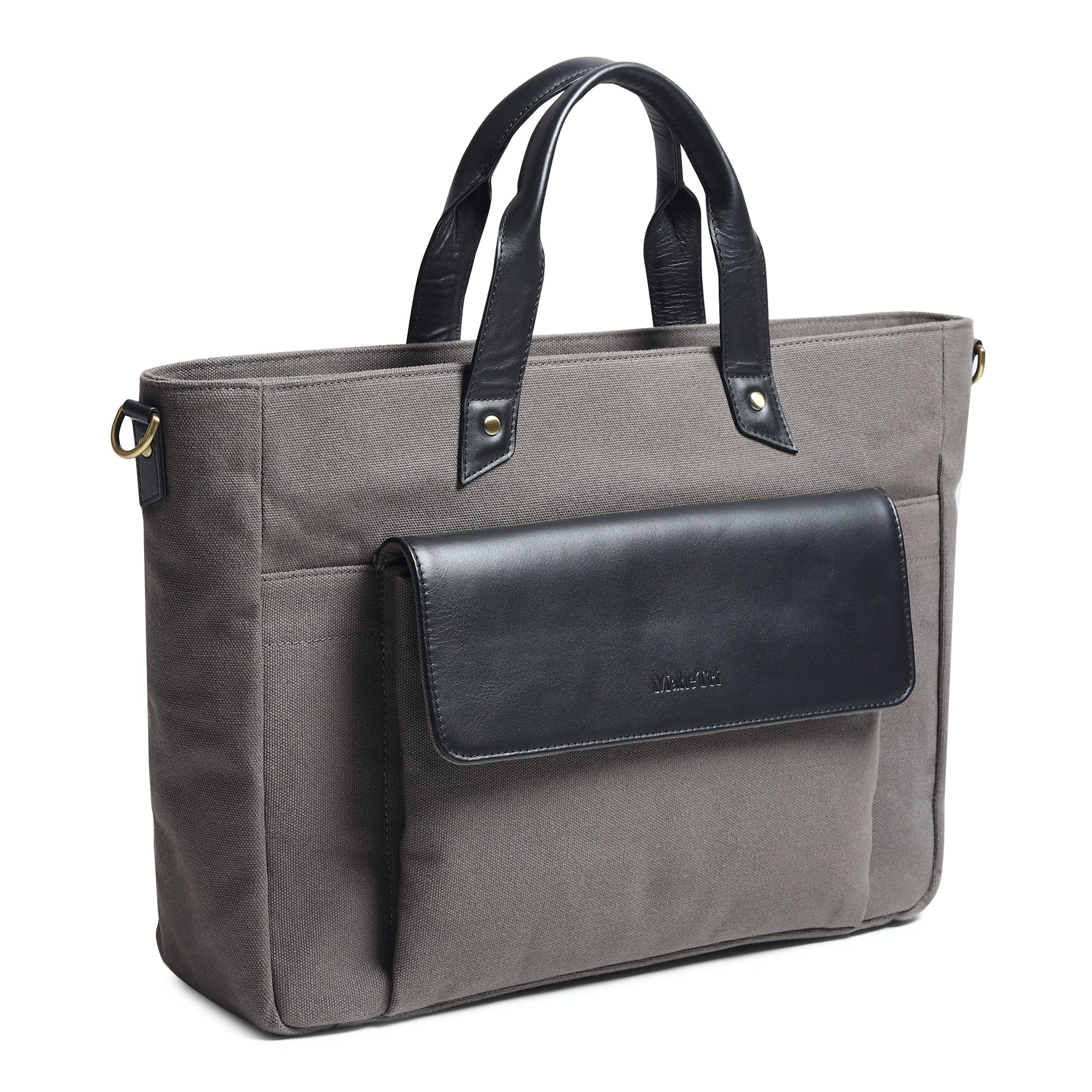 Voyager Canvas Leather Briefcase, Gray thumbnail 2