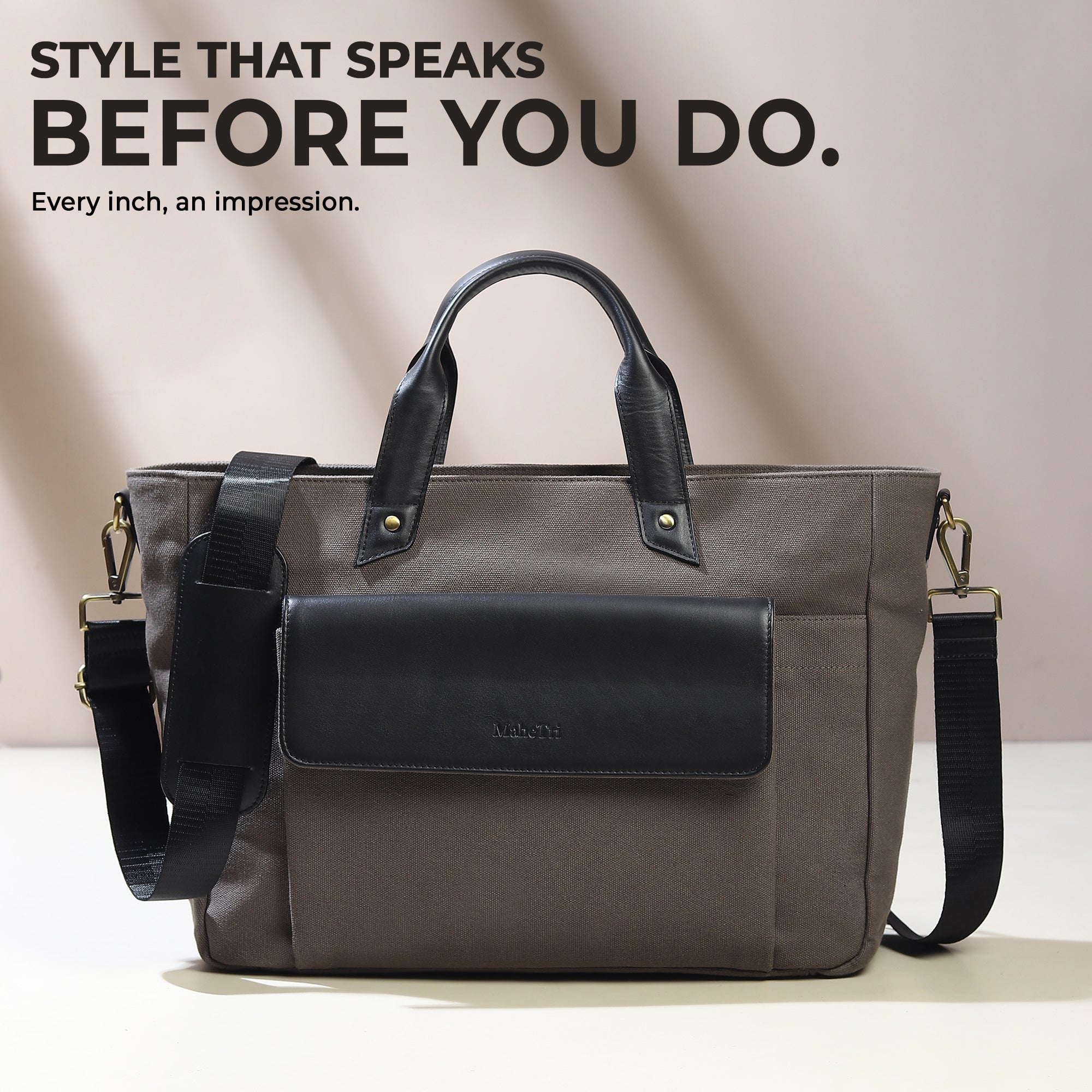 Voyager Canvas Leather Briefcase, Gray thumbnail 3