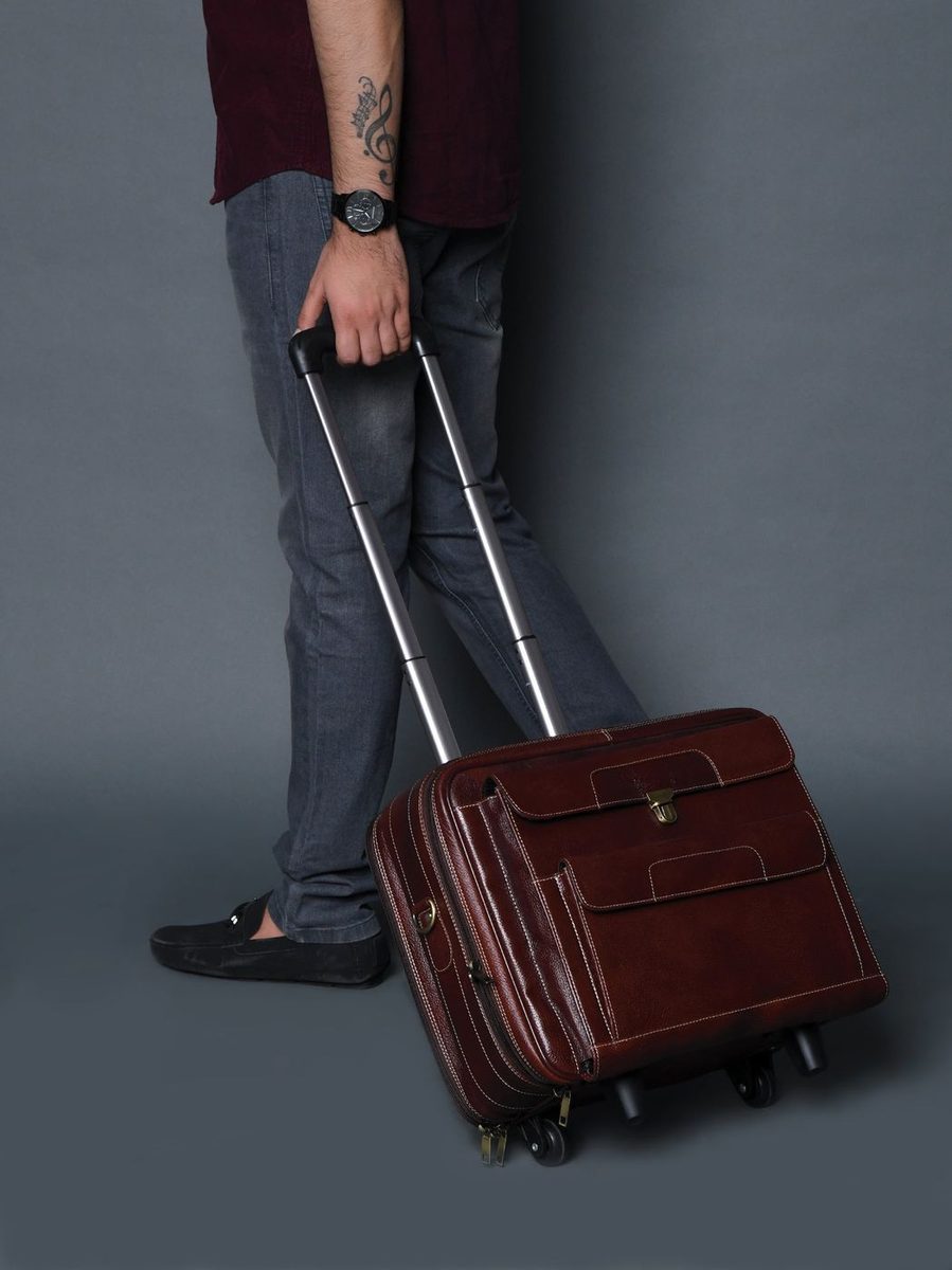 Wanderer Leather Trolly Suitcase Bag thumbnail 2