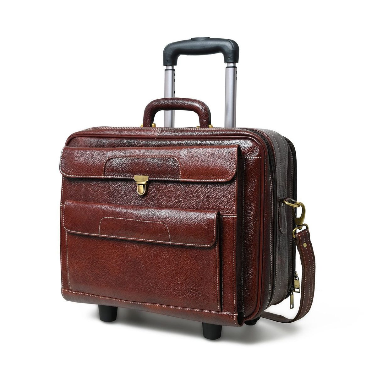 Wanderer Leather Trolly Suitcase Bag thumbnail 3